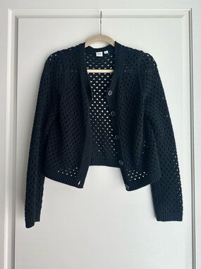 Gap Crochet Button-Front Cardigan Small Black